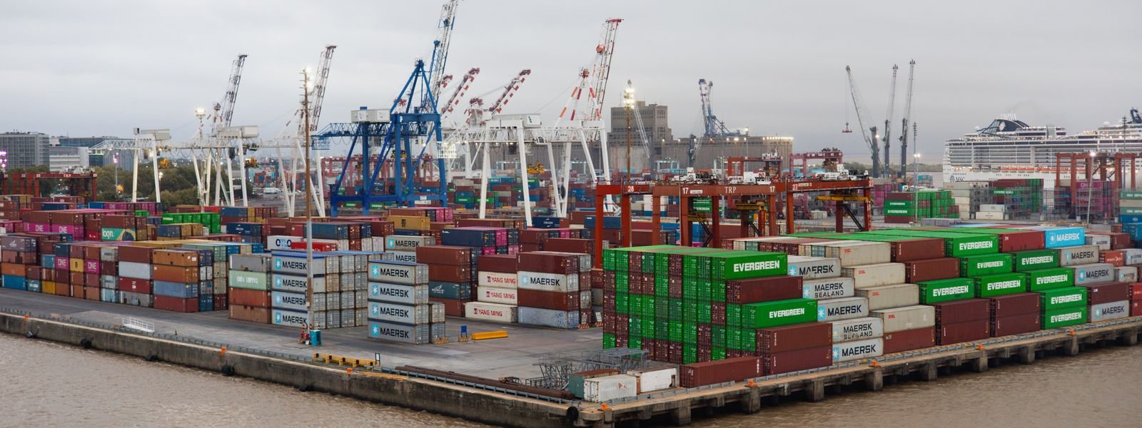 Container terminal and cranes preparing export shipments from India