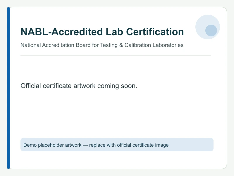 NABL-Accredited Laboratory Certification — placeholder artwork to be replaced with the official certificate